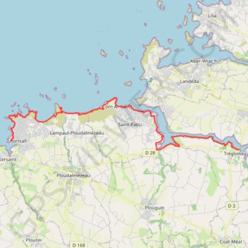 Itinéraire De Tréglonou à Portsall, distance, dénivelé, altitude, carte, profil, trace GPS
