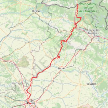 Itinéraire GR 654 : De Moulin-Manteau (Belgique) à Reims (Marne), distance, dénivelé, altitude, carte, profil, trace GPS