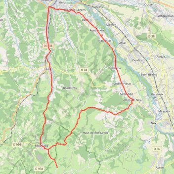 Itinéraire Boucle Pau-Sévignacq Vélo droit, distance, dénivelé, altitude, carte, profil, trace GPS