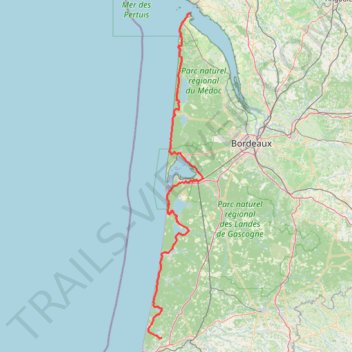 Itinéraire 2e_partie_soustons_320km, distance, dénivelé, altitude, carte, profil, trace GPS