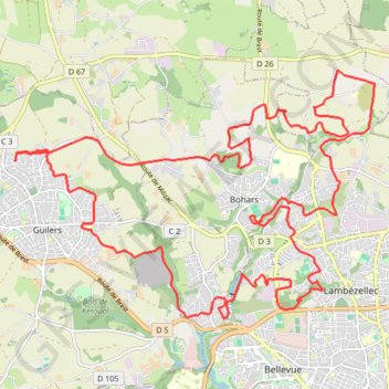 Itinéraire Guilers à Bohars, distance, dénivelé, altitude, carte, profil, trace GPS