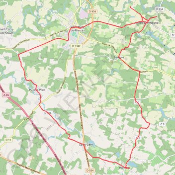 Itinéraire Hontanx,Arthez, domaine d'Ognoas, distance, dénivelé, altitude, carte, profil, trace GPS