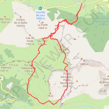Itinéraire Mont Ceint / Pic de Girantès, distance, dénivelé, altitude, carte, profil, trace GPS