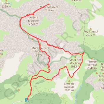 Itinéraire Circuit du Mont Mounier, distance, dénivelé, altitude, carte, profil, trace GPS