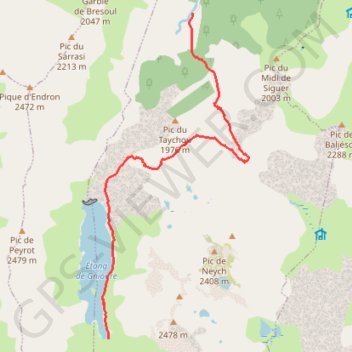 Itinéraire L'Étang de Gnioure, distance, dénivelé, altitude, carte, profil, trace GPS