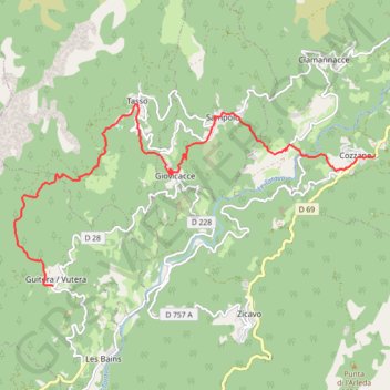 Itinéraire Mare a Mare Centre - de Cozzano à Guitera-les-Bains par Sampolo et Tasso, distance, dénivelé, altitude, carte, profil, trace GPS