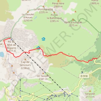 Itinéraire Descente du Pic du Midi à Artigues, distance, dénivelé, altitude, carte, profil, trace GPS