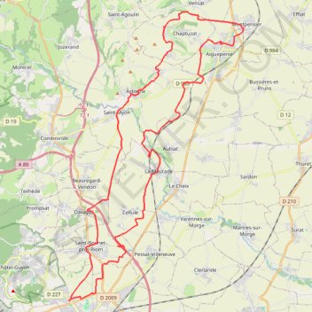 Itinéraire Entre Riom et Aigueperse, distance, dénivelé, altitude, carte, profil, trace GPS