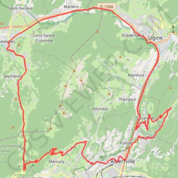 Itinéraire Albertville-Col de Tamié-Faverge-Ugine-Venthon, distance, dénivelé, altitude, carte, profil, trace GPS