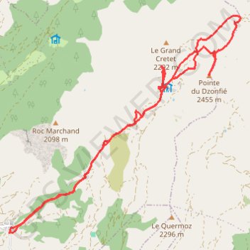 Itinéraire Pointe de Dzonfié, distance, dénivelé, altitude, carte, profil, trace GPS