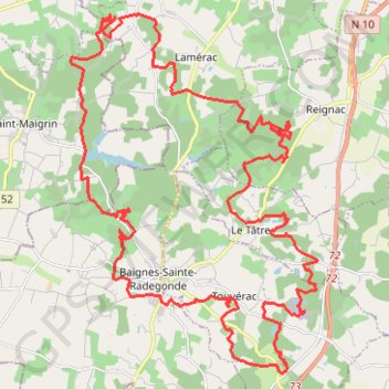 Itinéraire Les Cagouilles - Baignes-Sainte-Radegonde, distance, dénivelé, altitude, carte, profil, trace GPS
