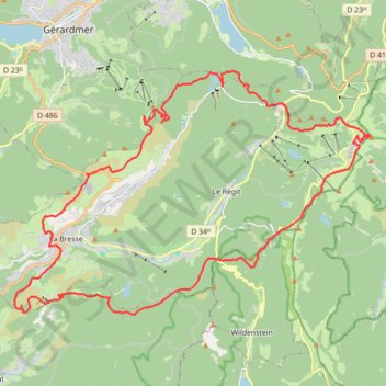 Itinéraire Boucle, col de la Vièrge, La Bresse, Hohneck, distance, dénivelé, altitude, carte, profil, trace GPS