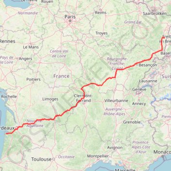 Itinéraire La Transeuropéenne, L'Arverne, Route Centre-Europe Atlantique, La Comtoise, distance, dénivelé, altitude, carte, profil, trace GPS
