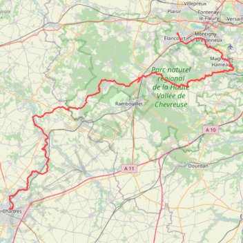 Itinéraire Chartres - Saint-Quentin-en-Yvelines, distance, dénivelé, altitude, carte, profil, trace GPS