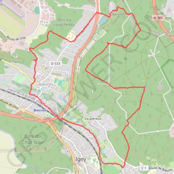 Itinéraire Bièvres Verrieres, distance, dénivelé, altitude, carte, profil, trace GPS