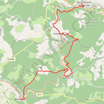Itinéraire BRUNIQUEL - SAINT ANTONIN, distance, dénivelé, altitude, carte, profil, trace GPS