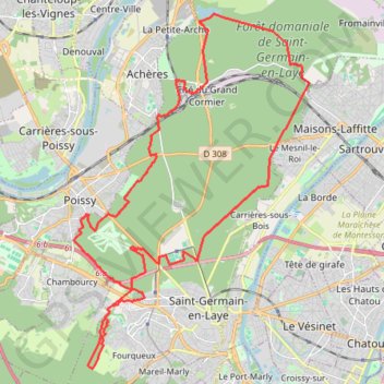 Itinéraire 37 km et 270 m G3 Longer le golf de Fourqueux, voir la Tour Eiffel depuis la Croix St Michel, et rentrer par le Corra, distance, dénivelé, altitude, carte, profil, trace GPS