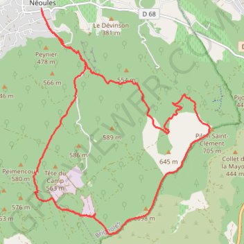 Itinéraire Barres de Cuers par Néoules, distance, dénivelé, altitude, carte, profil, trace GPS