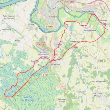 Itinéraire Cabariot vers marais de Brouage retour par la vélodyssée 52 kms, distance, dénivelé, altitude, carte, profil, trace GPS