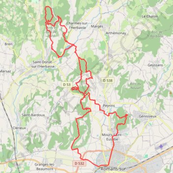 Itinéraire Romans La Drome des collines, distance, dénivelé, altitude, carte, profil, trace GPS