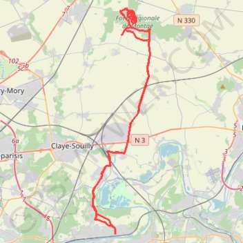 Itinéraire Dampmart - Montgé en Goële, distance, dénivelé, altitude, carte, profil, trace GPS