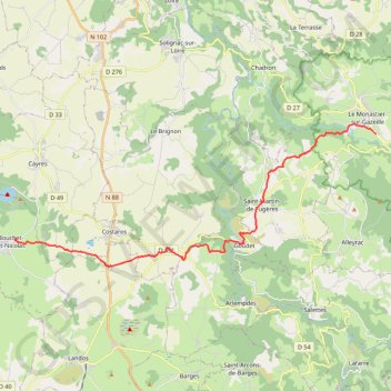 Itinéraire monastier le bouchet, distance, dénivelé, altitude, carte, profil, trace GPS