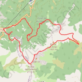 Itinéraire Punta dell'Oriente, distance, dénivelé, altitude, carte, profil, trace GPS