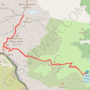 Itinéraire Le Mont Valier de la Cabane d'Aula, distance, dénivelé, altitude, carte, profil, trace GPS