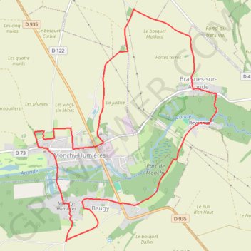 Itinéraire Monchy-Humières - Circuit du Mont Calvaire, distance, dénivelé, altitude, carte, profil, trace GPS