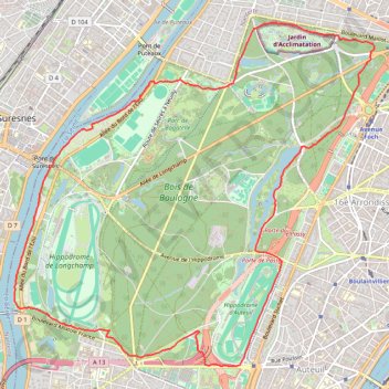 Itinéraire Rando Bois de Boulogne, distance, dénivelé, altitude, carte, profil, trace GPS