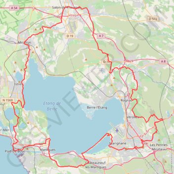 Itinéraire Tour de l'étang de Berre, distance, dénivelé, altitude, carte, profil, trace GPS