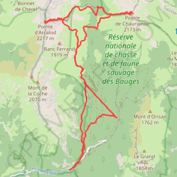 Itinéraire Bauges-Chaurionde Arcalod, distance, dénivelé, altitude, carte, profil, trace GPS