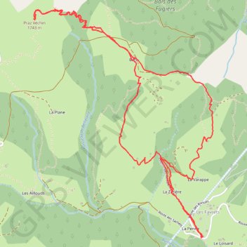 Itinéraire Praz Vechin, distance, dénivelé, altitude, carte, profil, trace GPS