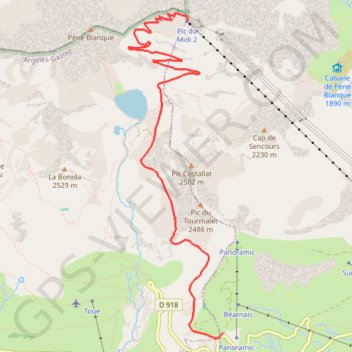 Itinéraire pic-midi-bigorre-2872m, distance, dénivelé, altitude, carte, profil, trace GPS