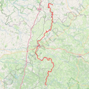 Itinéraire GR654 Randonnée de Dampierre (Indre) à Virareix (Haute-Vienne), distance, dénivelé, altitude, carte, profil, trace GPS