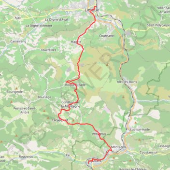 Itinéraire Espéraza Limoux, distance, dénivelé, altitude, carte, profil, trace GPS
