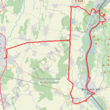 Itinéraire Colmar - Markolsheim - Saasbach - Breisach - Kunheim - Colmar, distance, dénivelé, altitude, carte, profil, trace GPS