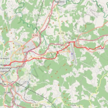 Itinéraire SE43-Pedrouzo-Santiago, distance, dénivelé, altitude, carte, profil, trace GPS