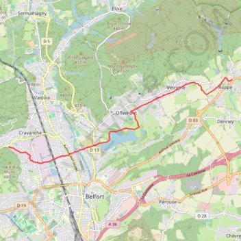 Itinéraire Roppe Cravanche, distance, dénivelé, altitude, carte, profil, trace GPS