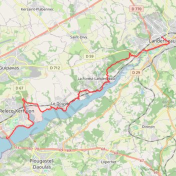 Itinéraire De Brest à Landerneau le long de l'Elorn, distance, dénivelé, altitude, carte, profil, trace GPS