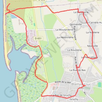 Itinéraire Blainville sur mer, distance, dénivelé, altitude, carte, profil, trace GPS