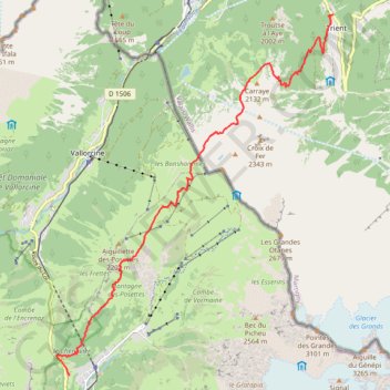 Itinéraire TMB Trient à refuge la Boerne, distance, dénivelé, altitude, carte, profil, trace GPS