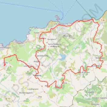 Itinéraire Lumio - Île Rousse, distance, dénivelé, altitude, carte, profil, trace GPS