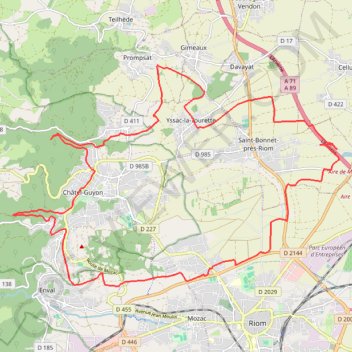 Itinéraire Les 2 vallées autour de Châtel-Guyon, distance, dénivelé, altitude, carte, profil, trace GPS