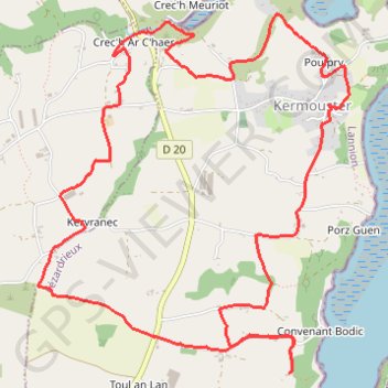 Itinéraire Boucle de Kermouster, distance, dénivelé, altitude, carte, profil, trace GPS
