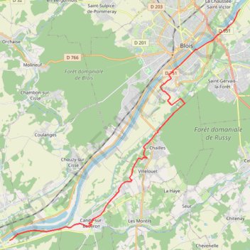 Itinéraire Vélo château de la Loire Blois - Chaumont sur Loire, distance, dénivelé, altitude, carte, profil, trace GPS