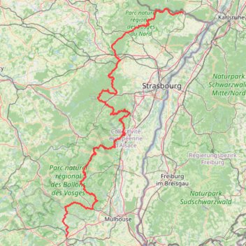 Itinéraire Traversée des Vosges de Wissembourg à Belfort par le GR53 et le GR5, distance, dénivelé, altitude, carte, profil, trace GPS