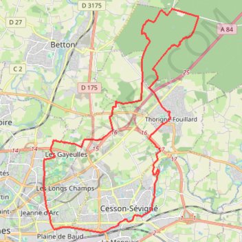 Itinéraire Gayeulles - Rennes, distance, dénivelé, altitude, carte, profil, trace GPS