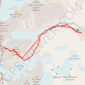 Itinéraire Pic Coolidge, Couloir SE (Ecrins), distance, dénivelé, altitude, carte, profil, trace GPS