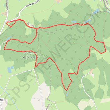 Itinéraire Vivans : Forêt de Lespinasse, circuit VTT balisé, distance, dénivelé, altitude, carte, profil, trace GPS